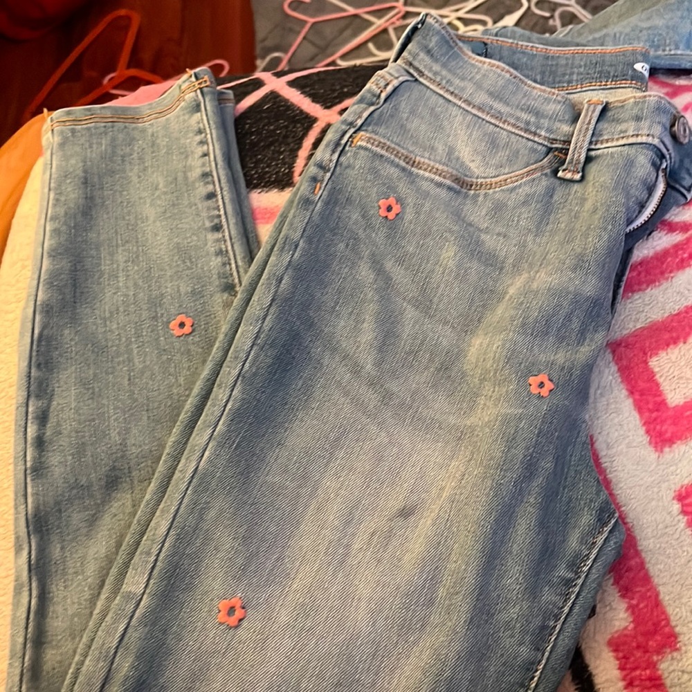 old navy flower embroidered jeans